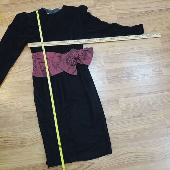 Vintage Scott McClintock Dress Velvet Size 8 Small Taffeta Bow Waist Cumberbund - Picture 9 of 9